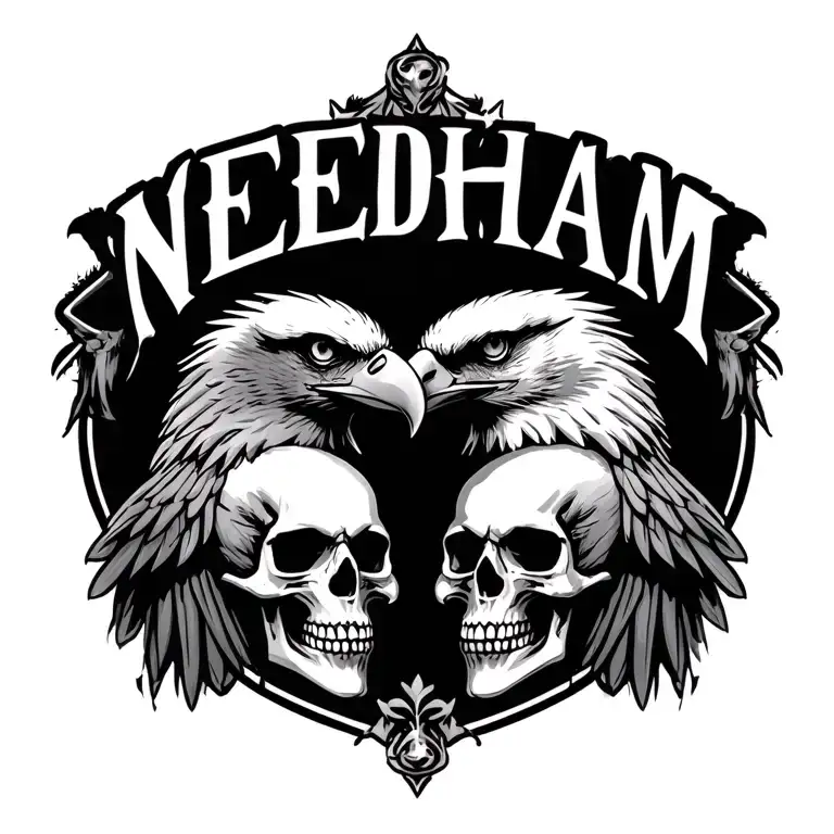 "Needham" "Needham" eagles and skulls facing each. tattoo design idea