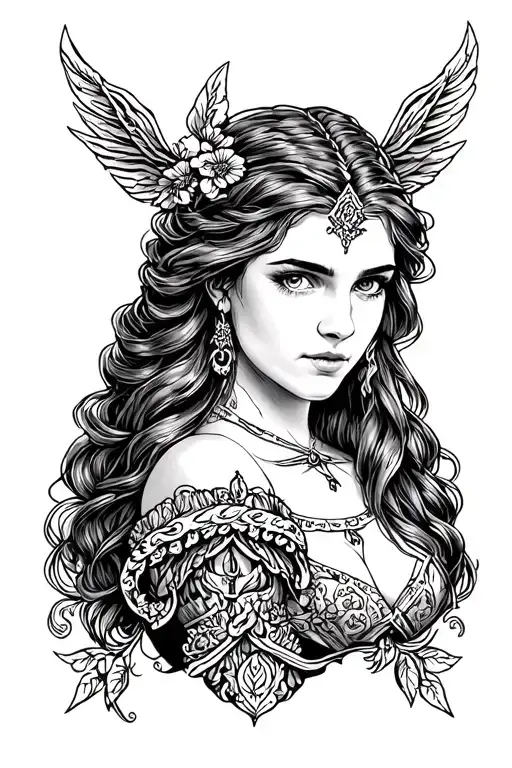 sailor Jerry styled Arwen from lord of the rings tattoo design idea