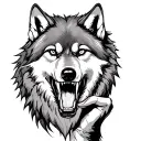 wolf bites hand tattoo design idea