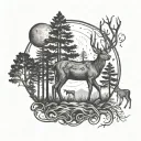 Deer moon forest tattoo design idea