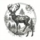 Deer moon forest tattoo design idea