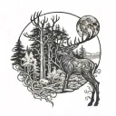 Deer moon forest tattoo design idea