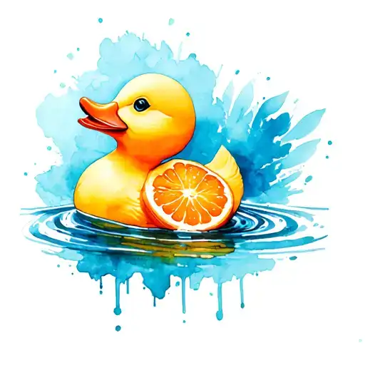 rubber duck and orange slice tattoo design idea
