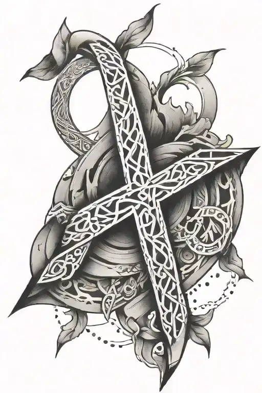 A tattoo of a superhero symbol intertwined with a religious symbol, symbolizing the client's belief in both strength and faith tattoo design idea