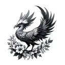 Tribal Phoenix with flowers tattoo design idea