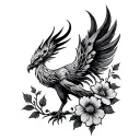 Tribal Phoenix with flowers tattoo design idea