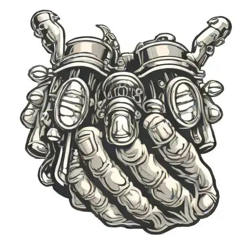 Knuckle tattoos in clipart style of 4 different images, one for each finger. First finger is a vintage chopper motorcycl tattoo design idea
