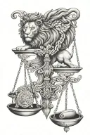 lion and Libra scale showing balance tattoo design idea