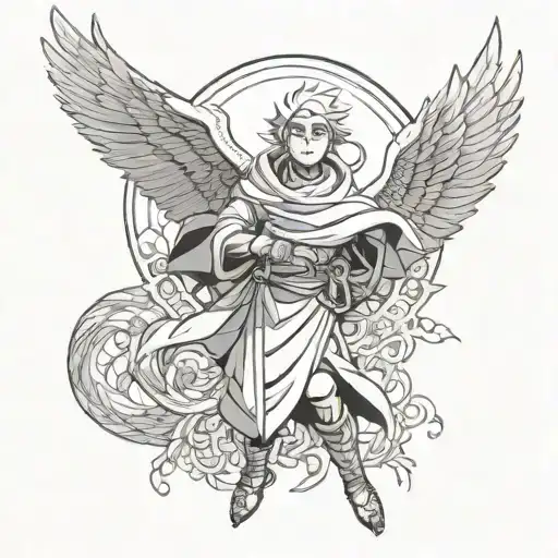 Saint Gabriel and Pain Nagato Naruto tattoo design idea