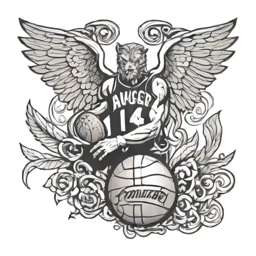 basketball jersey numer 14 ,angel wings , PANTHERS written across chest tattoo design idea