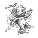 Dipsy from the teletubbies is on the floor tattoo design idea