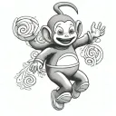 Dipsy from the teletubbies is on the floor tattoo design idea