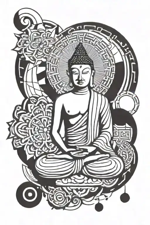 geometric buddha inner peace tattoo design idea