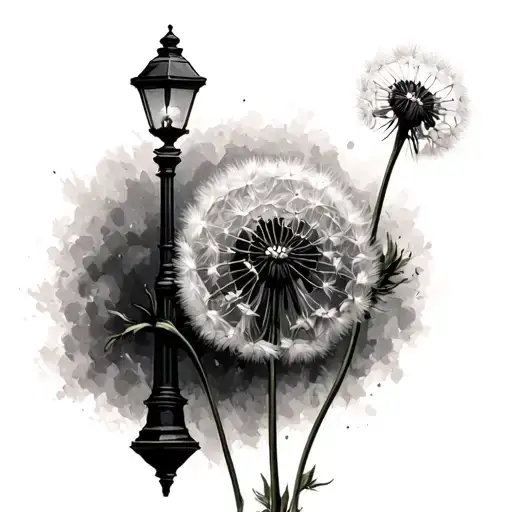 dandelion flower growing next to lamp post tattoo design idea