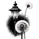 dandelion flower growing next to lamp post tattoo design idea