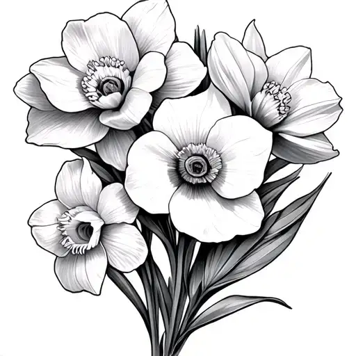 daffodil and poppy flowers tattoo design idea