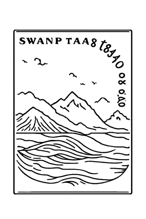 a stamp with a wave and hawaiian mountains with 808 in the corner tattoo design idea