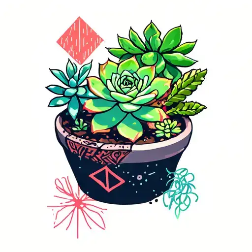 collage featuring succulents and geometric shapes  tattoo design idea