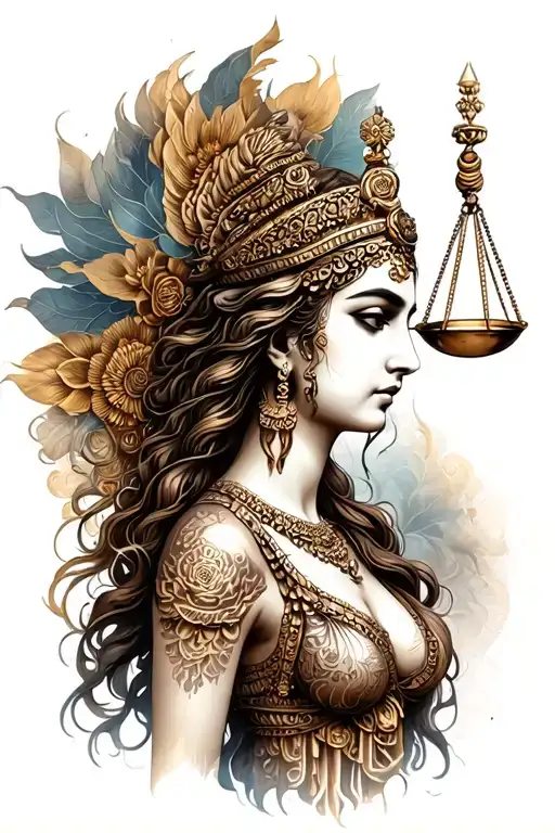 libra Goddess Dark ornamental mixed tattoo design idea