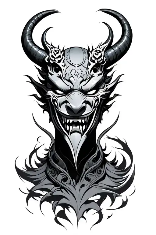 cyberpunk and japanese oni mask tattoo design idea