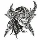 viking warrior women face with runes tattoo design idea