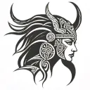 viking warrior women face with runes tattoo design idea