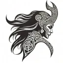 viking warrior women face with runes tattoo design idea