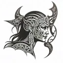 viking warrior women face with runes tattoo design idea