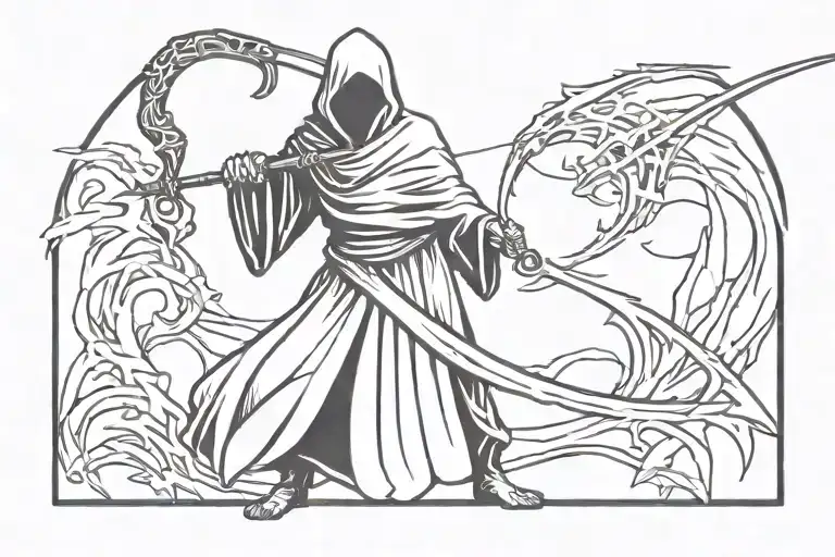 no soul reaper holding a scythe tattoo design idea