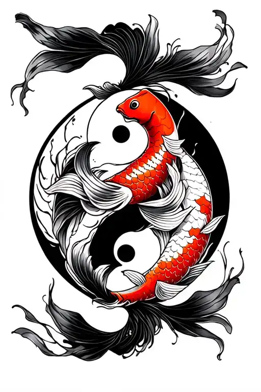 katana with yin and yang koi fish japanese oni mask tattoo design idea