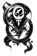 Blackwork-style tattoo design for the leg. It depicts an anonymous superhero with a circular shield featuring a star in  tattoo design idea