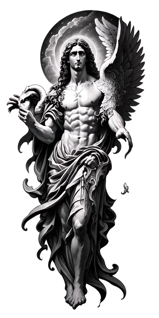 heaven and hell with existing st michael on upper arm tattoo design idea