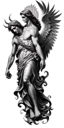 heaven and hell with existing st michael on upper arm tattoo design idea