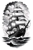 clipper ship with a monster rising under  tattoo design idea