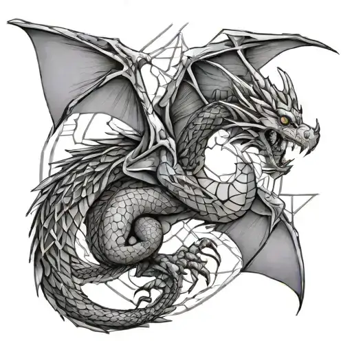 full dragon with geometric background  tattoo design idea