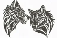 two wolf head tattoo design idea