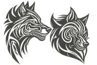 two wolf head tattoo design idea