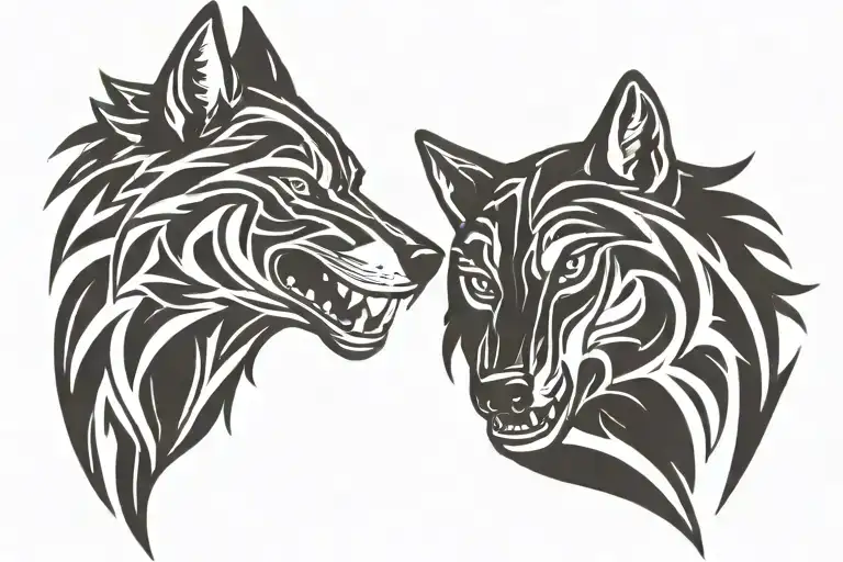 two wolf head tattoo design idea