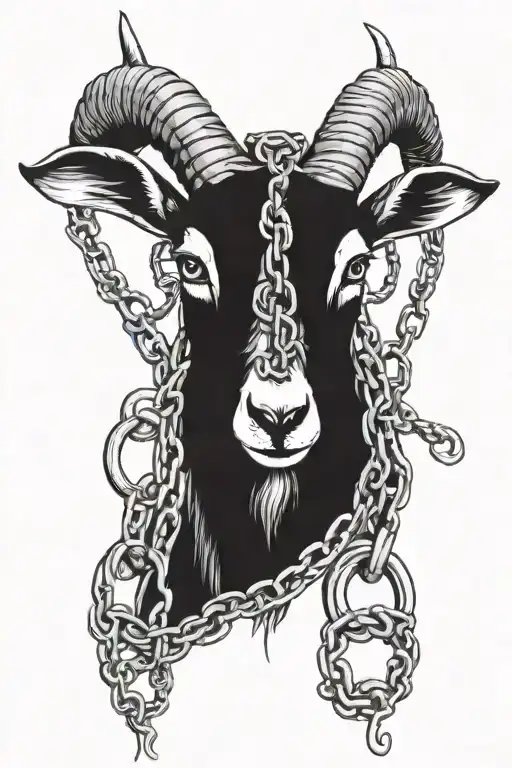 goat head, chains & locks tattoo design idea