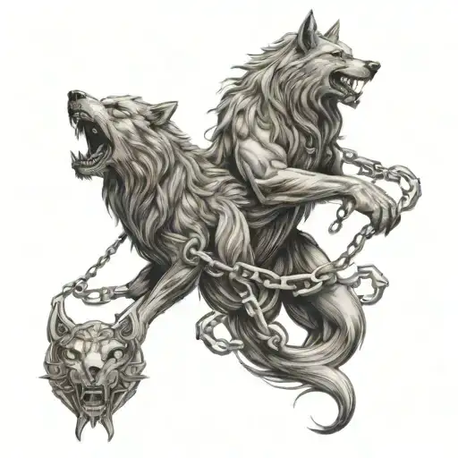 Odin and Fenrir breaking chains tattoo design idea