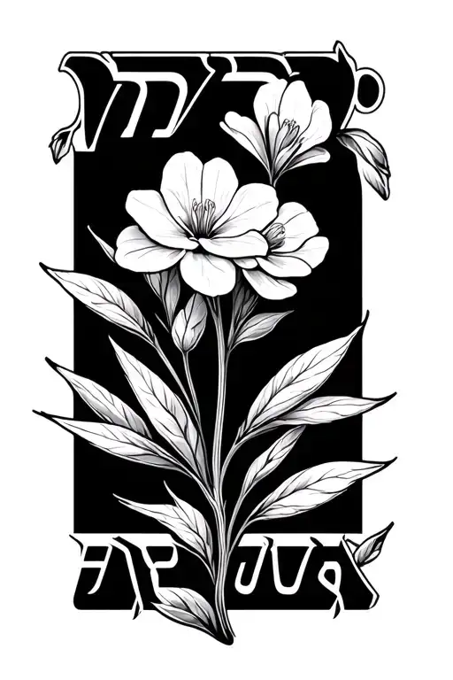 cyclamen flower with stems growing around the Hebrew spelling of Yeshua tattoo design idea