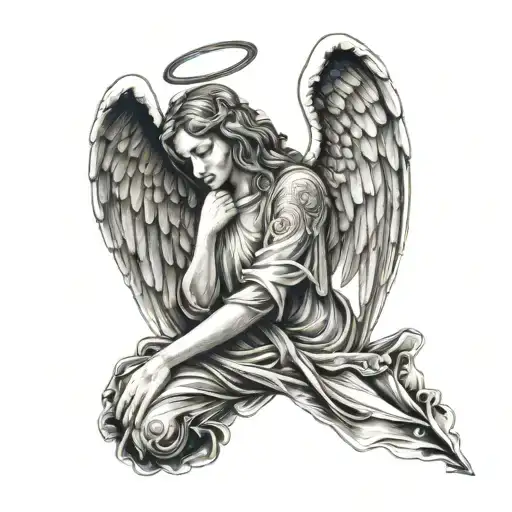 angel side on hooded finger interlocking tattoo design idea