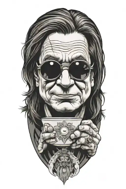 ozzy osbourne with glasses drinking coffee not scary tattoo design idea