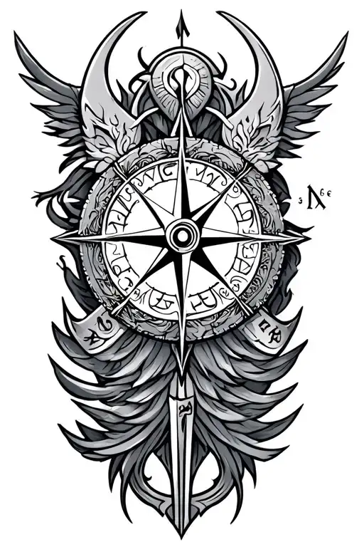 viking, norse, femine compass, runes tattoo design idea