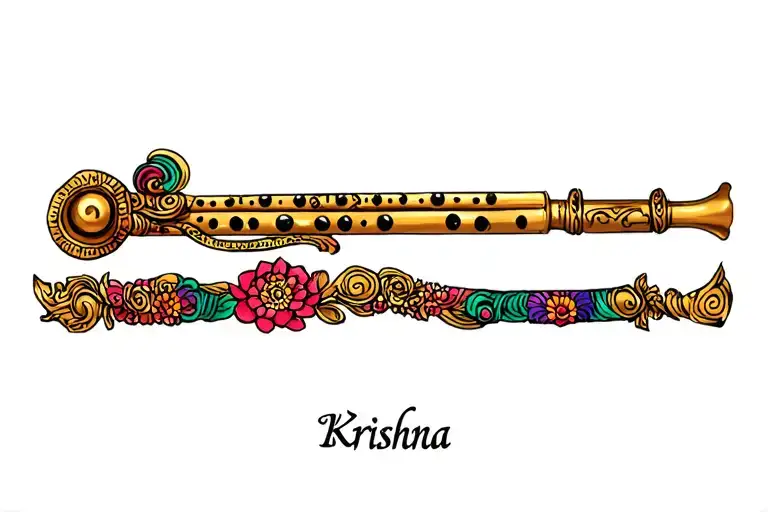 krishna flute with name written tattoo design idea