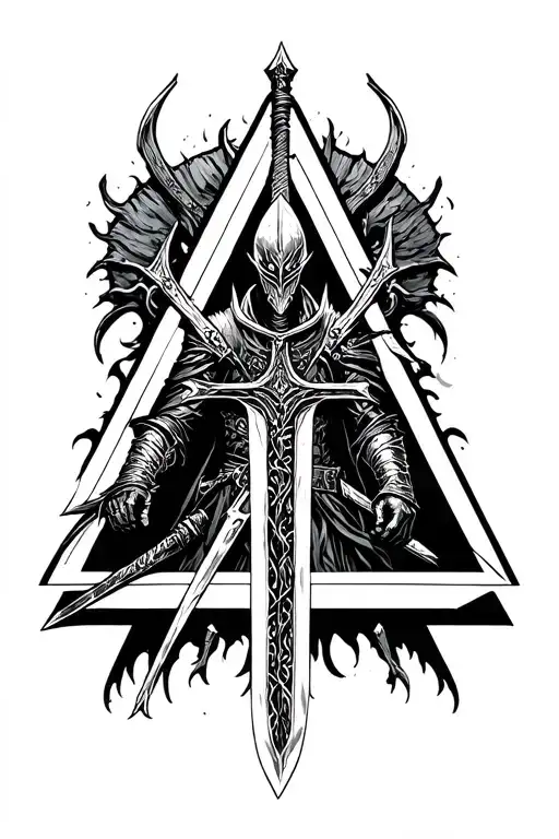 artorias dark souls in a triangle with artorias greatsword behind it tattoo design idea