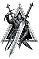 artorias dark souls in a triangle with artorias greatsword behind it tattoo design idea