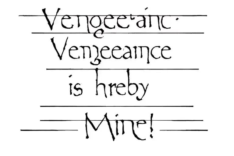 Tattoo on the thigh with the inscription "Vengeance is hereby Mine" tattoo design idea
