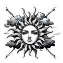 sun with rays and clouds tattoo design idea