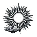 sun with rays and clouds tattoo design idea